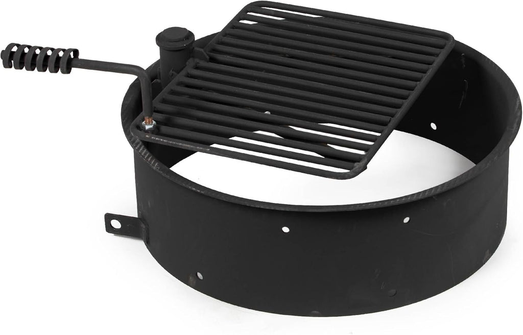 24-in Steel Fire Ring with 15.5-in. x 19.5-in. Grate, Outdoor Cooking Camping