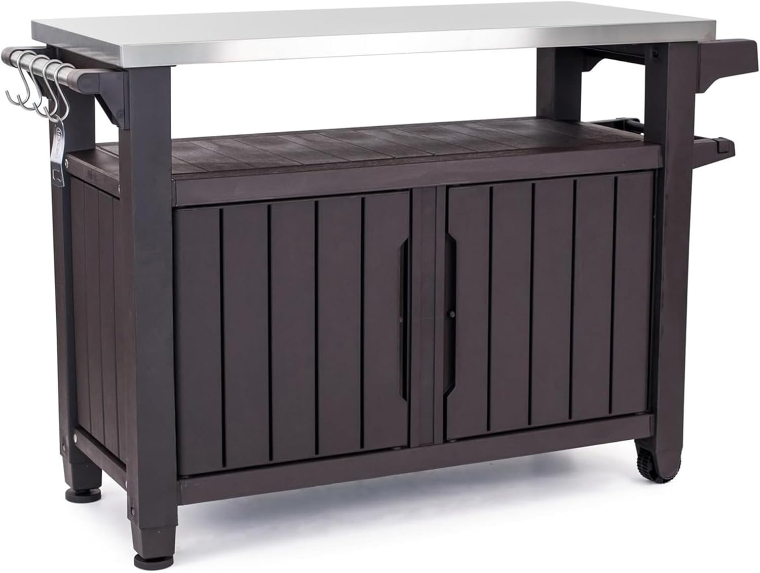Outdoor Rolling Table Cart for Food Prep, Storage, Bar & Grill, Dark Brown