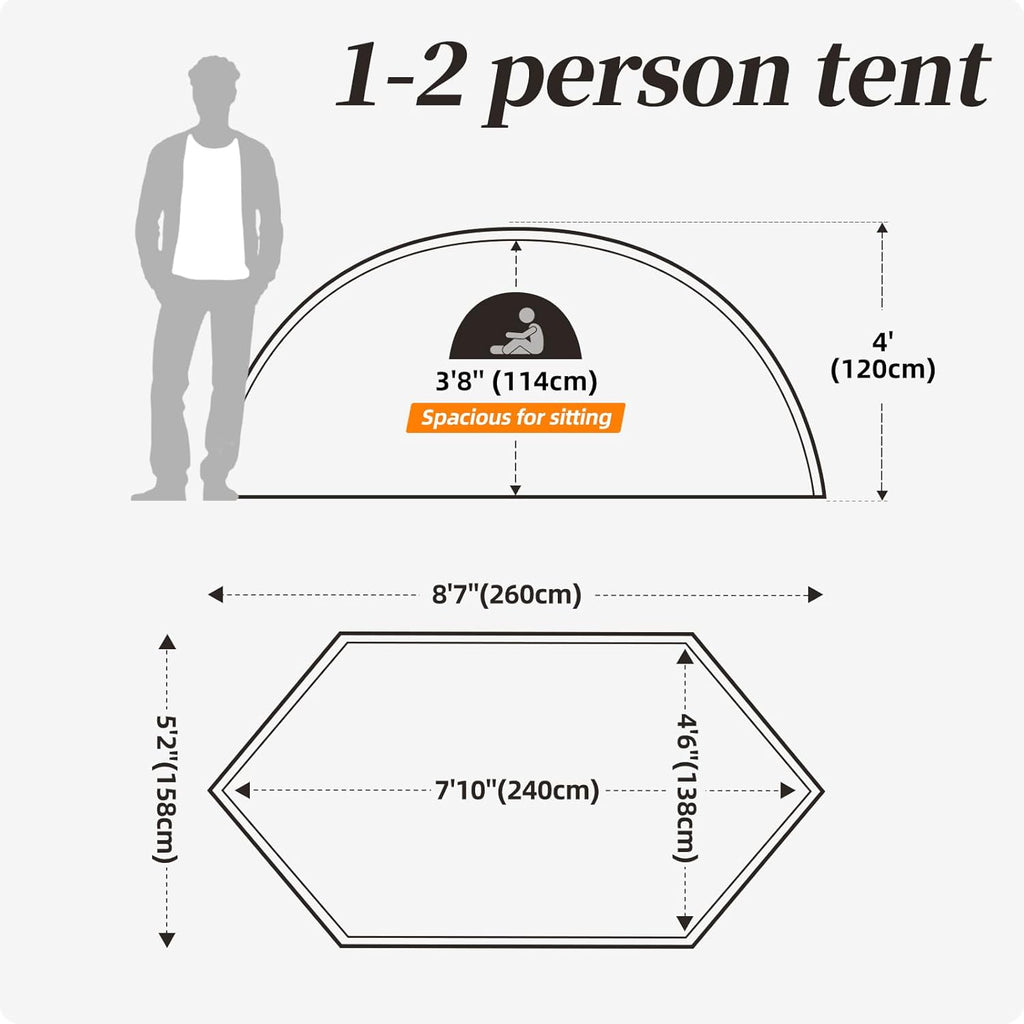 1 Person Tent for Camping, Backpacking Tent with Easy Setup, 3 to 4 Season Camping Tents, Lightweight Outdoor Tent for Hiking Mountain Hunting