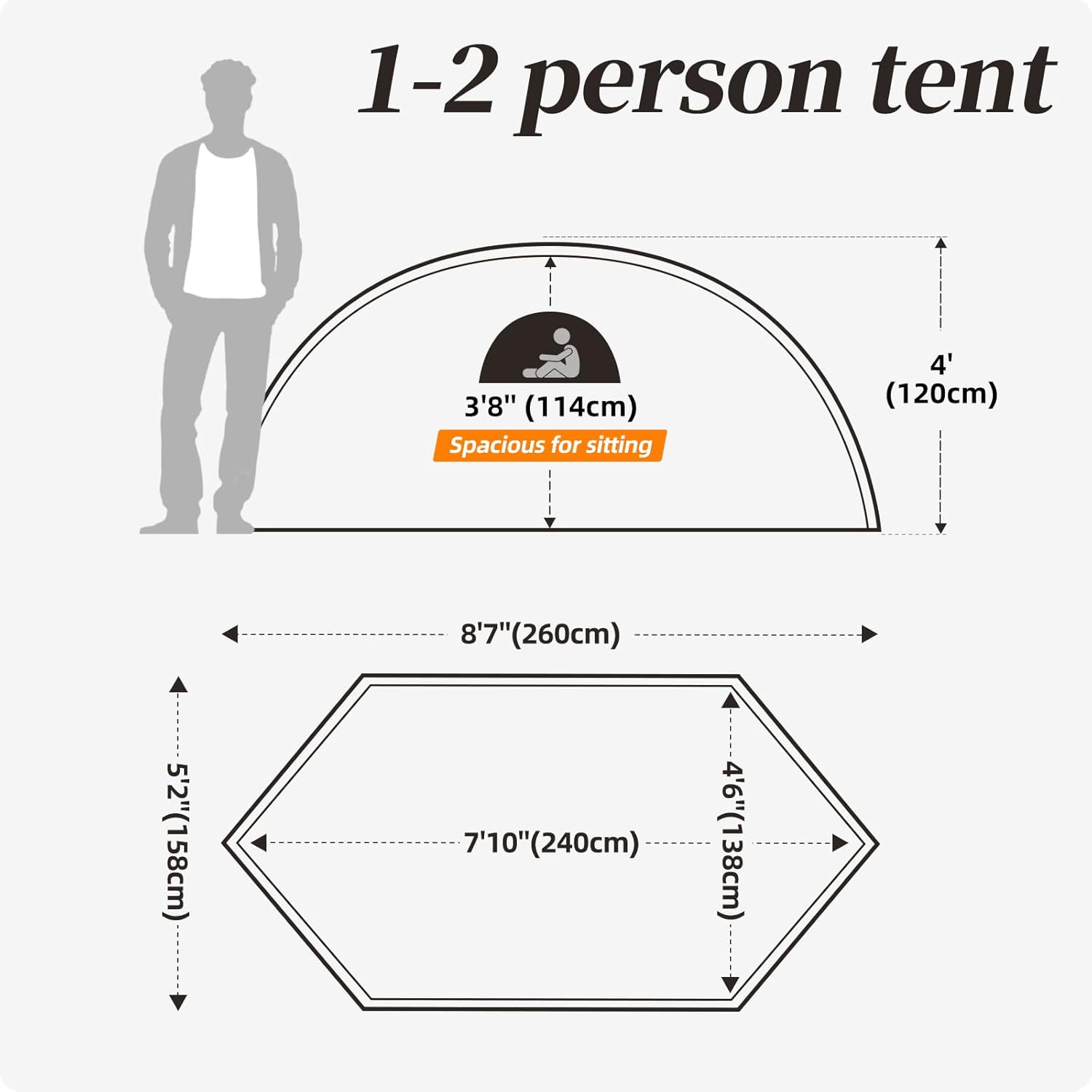 1 Person Tent for Camping, Backpacking Tent with Easy Setup, 3 to 4 Season Camping Tents, Lightweight Outdoor Tent for Hiking Mountain Hunting