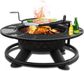 47" Outdoor Fire Pit with Adjustable Grill, Outdoor Large Wood Burning BBQ Grill Firepit Bowl, Bonfire Patio Fire Pits with Cooking grates, 2-in-1 Steel Round Table for Backyard