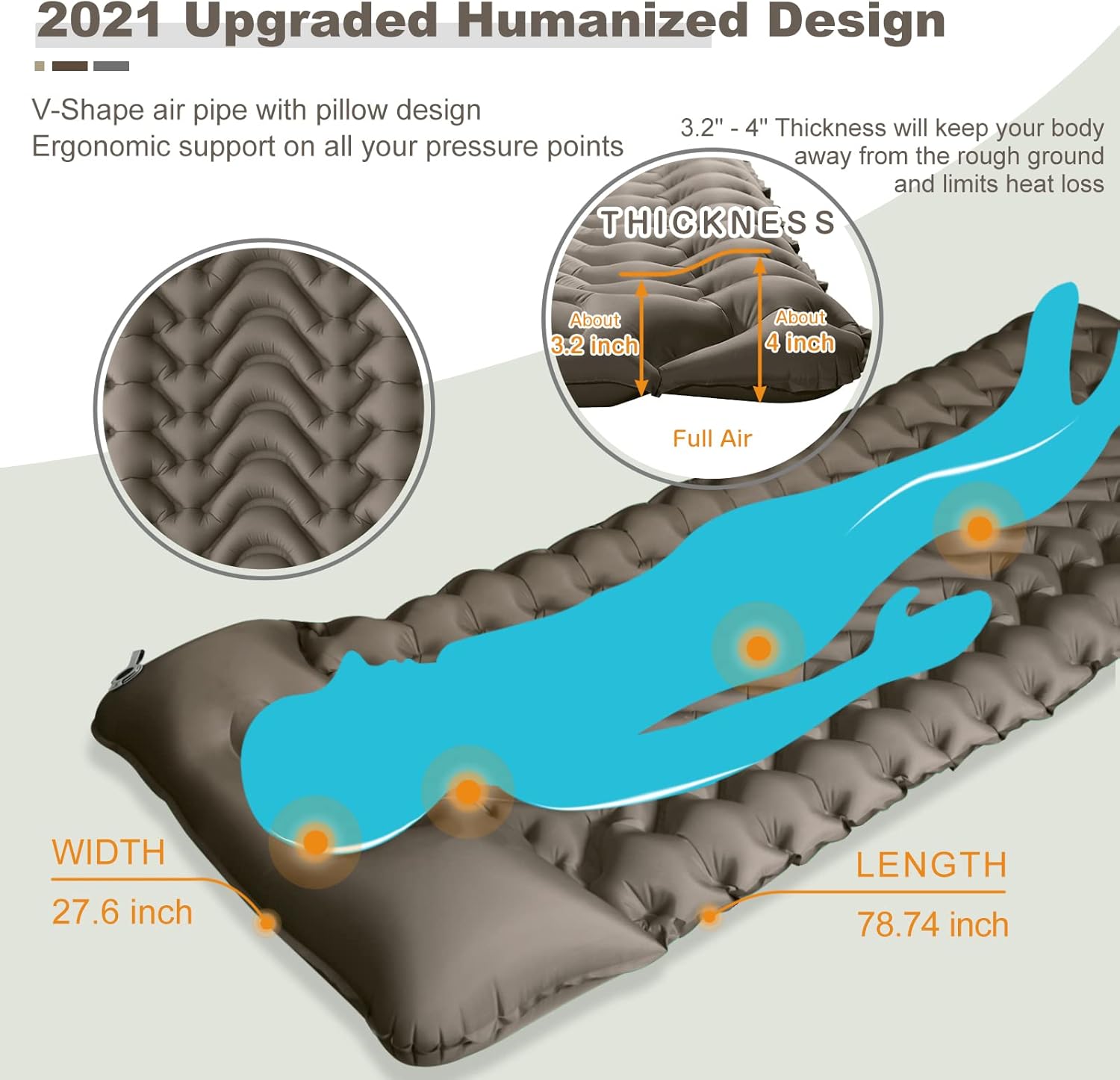 Camping Pad, Foot Press Inflatable Sleeping Pad Thick 4 Inch Lightweight Camping Sleeping Mat Ultralight Compact Waterproof Air Mattress for Outdoor Hiking Hammock Backpacking Sleeping Bag