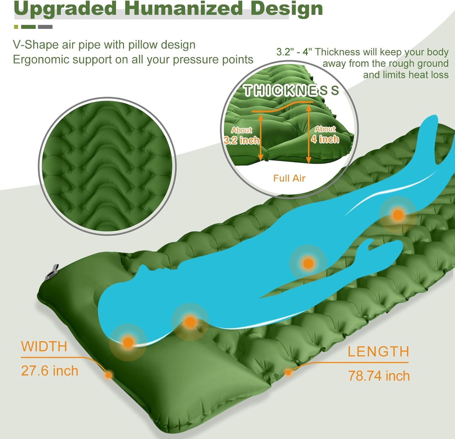 Camping Sleeping Pad with Pillow, Upgraded 4 Inch Thickness Inflatable Foot Press Camping Mat, Durable Waterproof Lightweight Sleeping Air Mattress for Hiking Backpacking Traveling