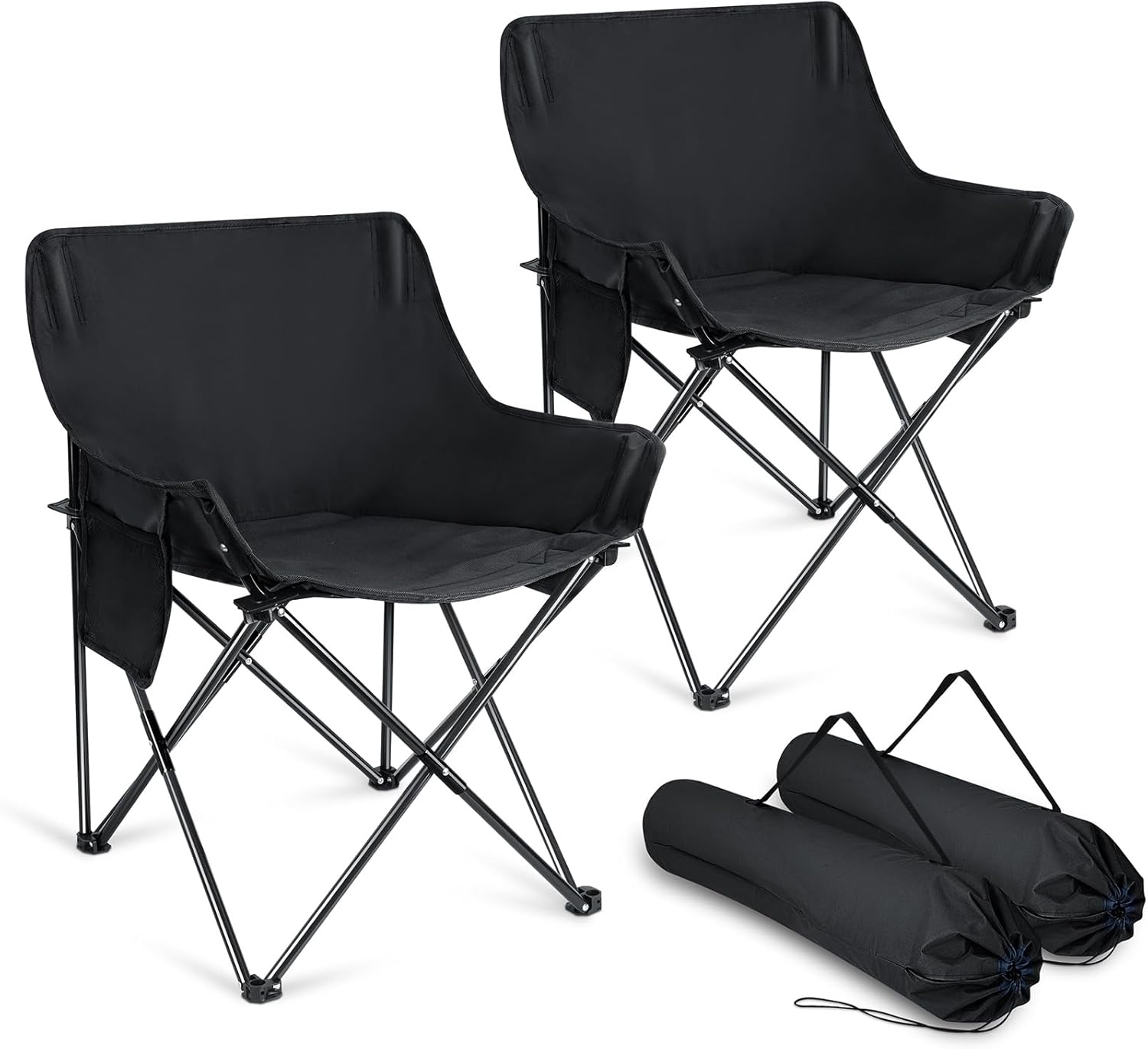 Outdoor Camping Chair for Adult, Large Portable Folding Moon Chairs with Carry Bag for Patio Beach, Fishing, Lawn and More Outdoor Sports, 600D Oxford Fabric & Heavy Duty Steel (2, Black)