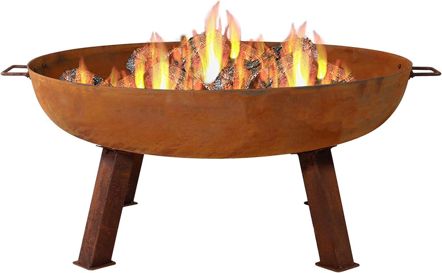 34-Inch Rustic Cast Iron Outdoor Raised Fire Pit Bowl with Handles - Oxidized Finish