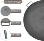 34-Inch Rustic Cast Iron Outdoor Raised Fire Pit Bowl with Handles - Steel Finish
