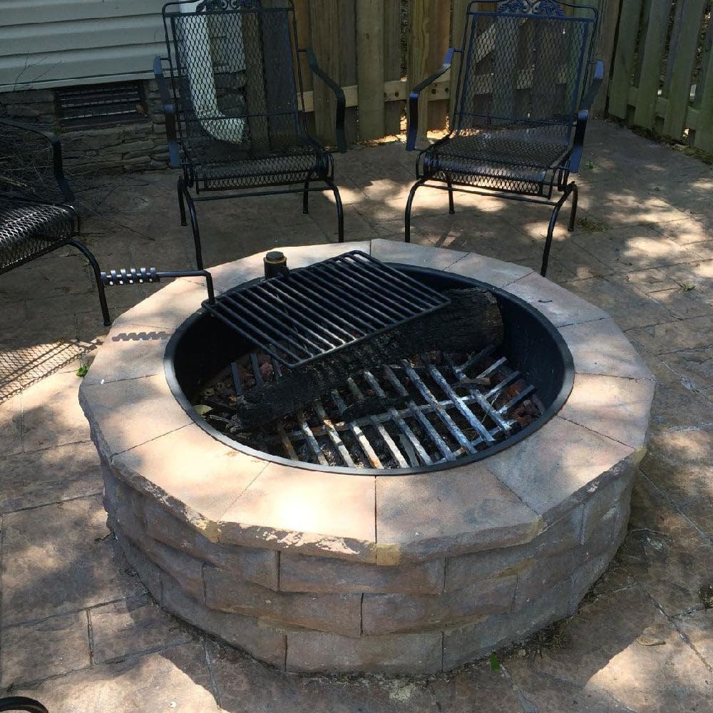 24-in Steel Fire Ring with 15.5-in. x 19.5-in. Grate, Outdoor Cooking Camping