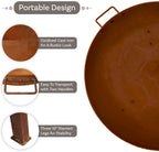 34-Inch Rustic Cast Iron Outdoor Raised Fire Pit Bowl with Handles - Oxidized Finish