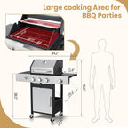 3-Burner Propane Gas Grill with Side Burner & Porcelain-Enameled Cast Iron Grates, 37230 BTU Output Stainless Steel BBQ Grill for Outdoor Camping Barbecue for Patio, Garden, Backyard