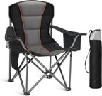 Oversized Portable Camping Folding Chair, Heavy Duty Foldable Outdoor Chair, Camp Lawn Chair for Adults with Cup Holder and Cooler Bag Support 450 LBS, Black