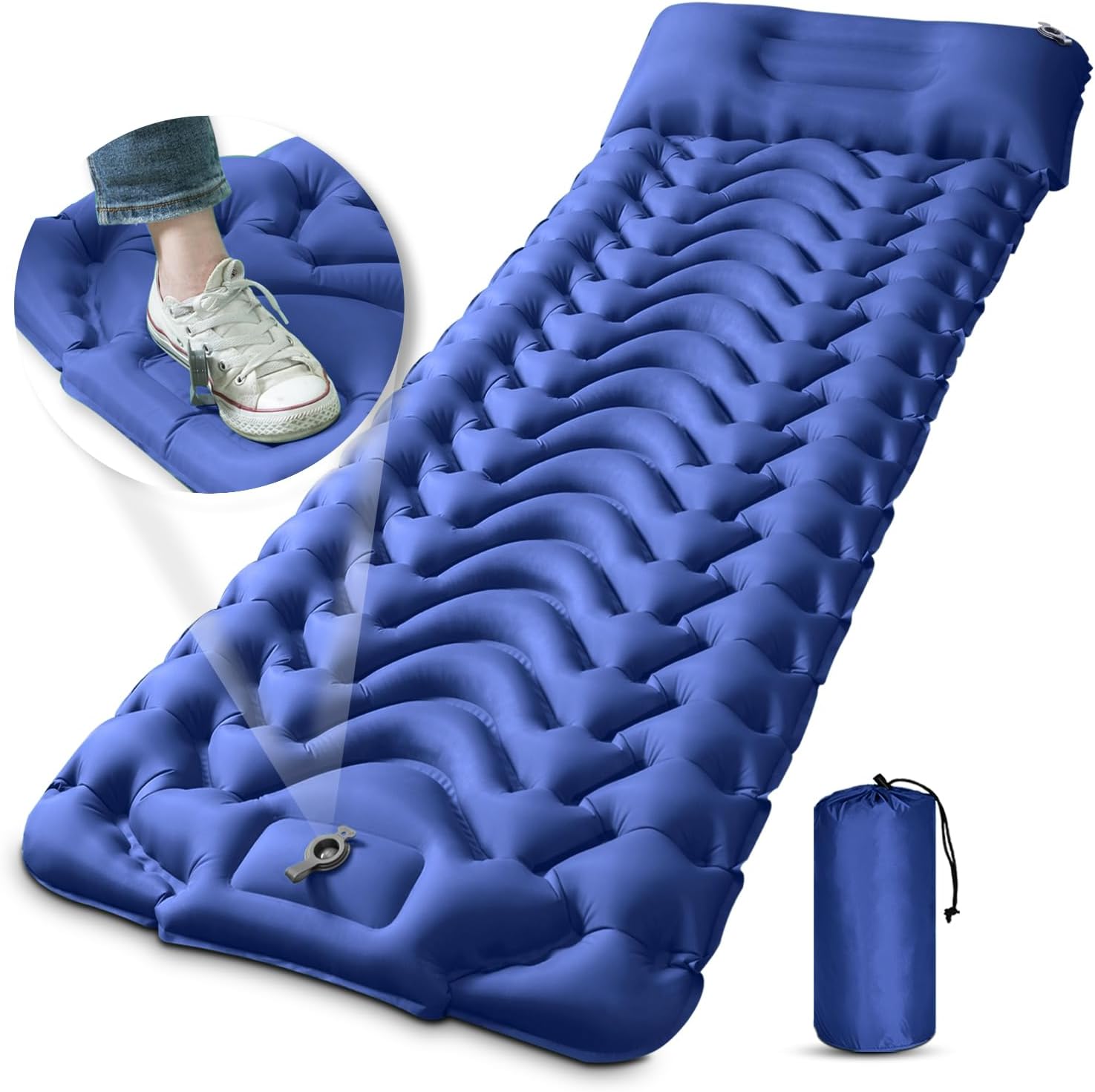 Sleeping Pad, Extra Thickness 4 Inch Inflatable Camping Sleeping Mat with Pillow Built-in Foot Press, Compact Ultralight Camping Air Mattress for Backpacking, Hiking, Tent