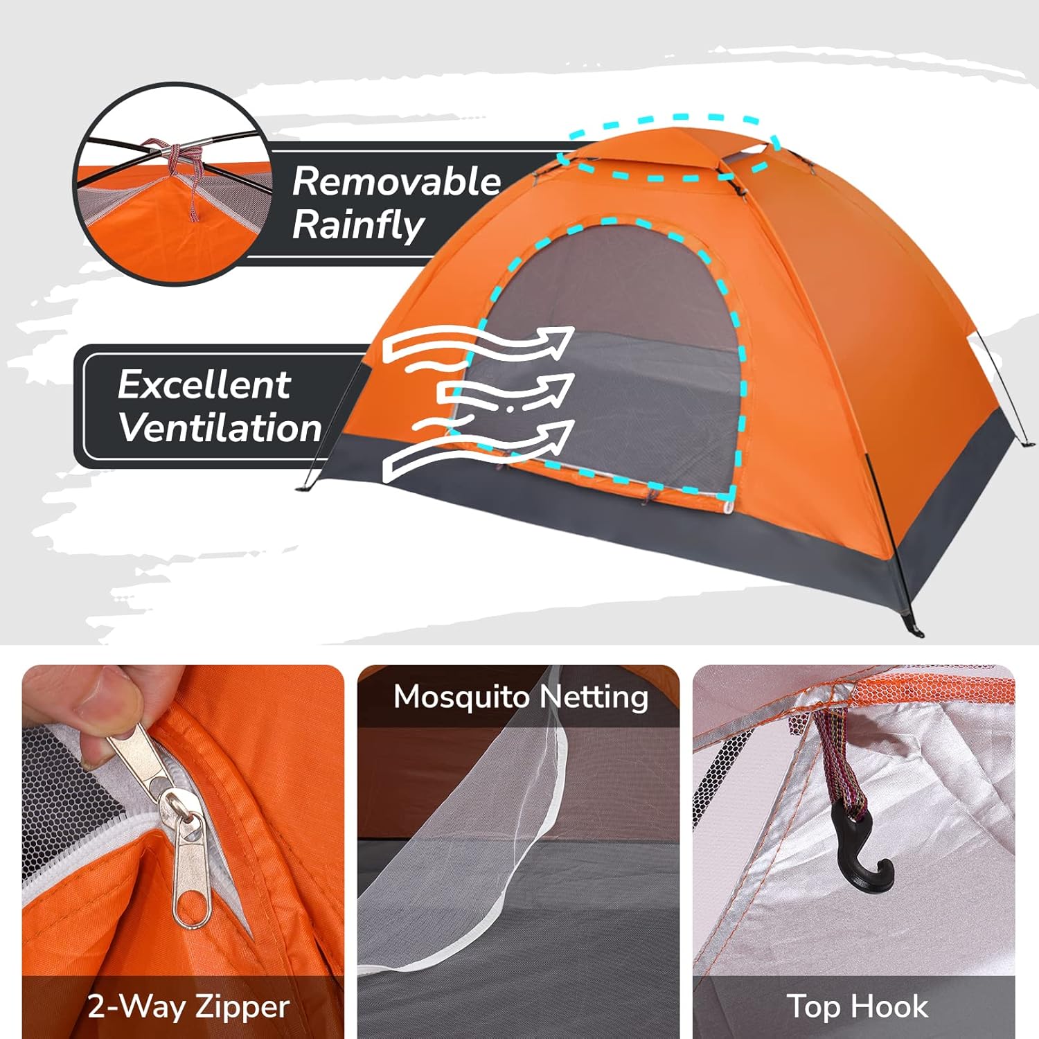Camping Dome Tent, 1-4 Person Waterproof Windproof Easy Setup Spacious Family Tents with Carry Bag & Rain Fly for Hiking Backpacking Traveling Glamping Beach