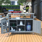 50.25" W Grill Cart with Stainless Steel Tabletop - Outdoor Storage Cabinet for BBQ, Bar Patio Kitchen Island with Ample Storage and Lockable Wheels