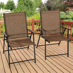Patio Folding Chairs Set of 2, Outdoor Lawn Chairs with Rustproof Metal Frame, Portable Dining Chairs for Porch, Deck, Garden, Backyard, Camping（Brown）