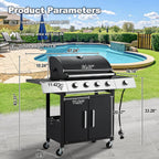 4 Burner BBQ Propane Gas Grill with Cast Iron Grates, 42,000 BTU Stainless Steel Burner Barbecue Grill for Patio,Camping,Outdoor Cooking