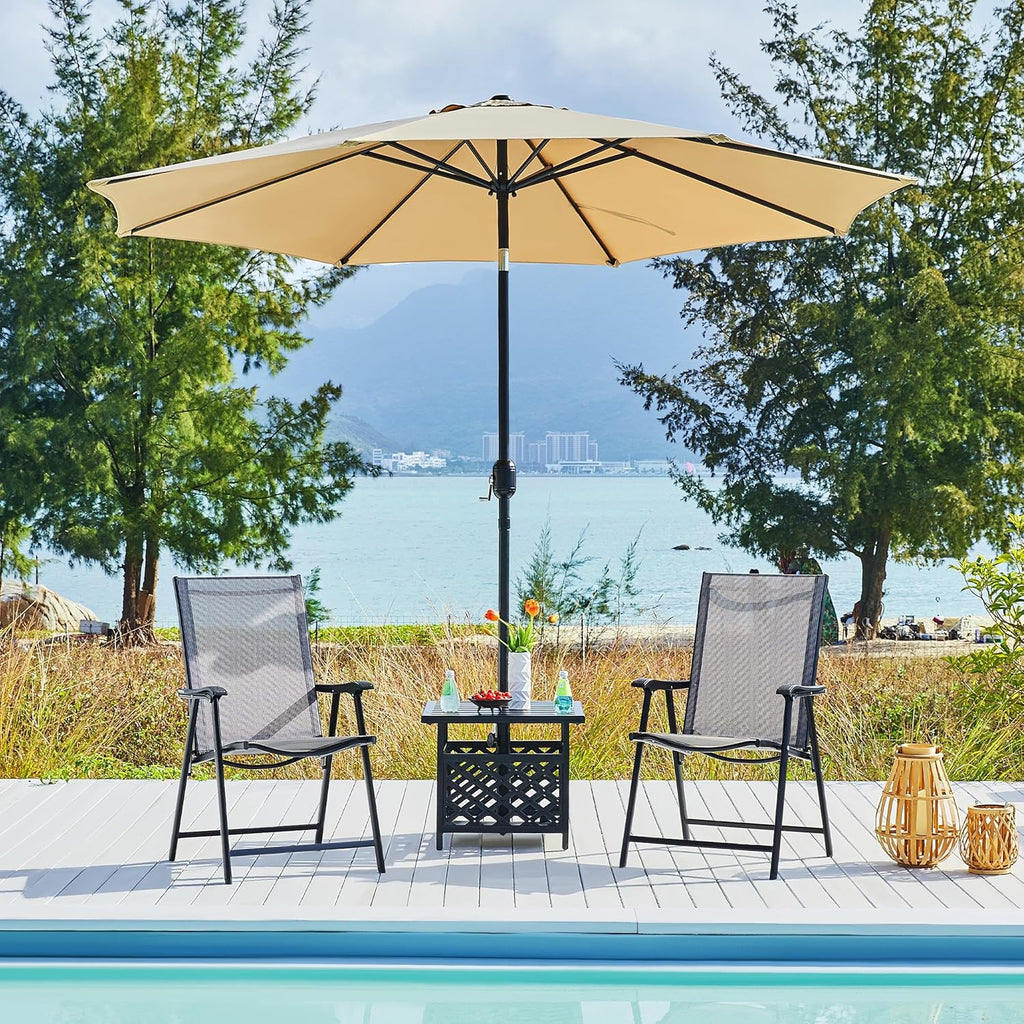 Patio Chairs Outdoor Chairs Set of 2 Portable Dining Chairs with Armrests for Camping, Lawn Yard Beach, Folding Patio Chairs 2-Pack Patio Chairs Metal Frame