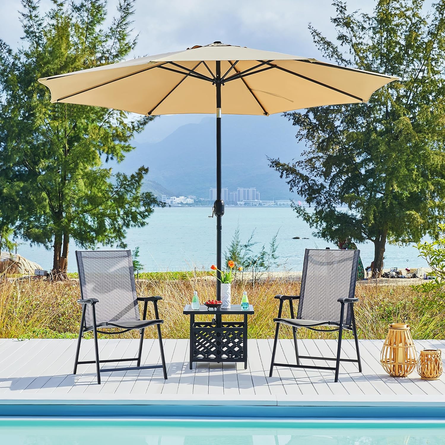 Patio Chairs Outdoor Chairs Set of 2 Portable Dining Chairs with Armrests for Camping, Lawn Yard Beach, Folding Patio Chairs 2-Pack Patio Chairs Metal Frame